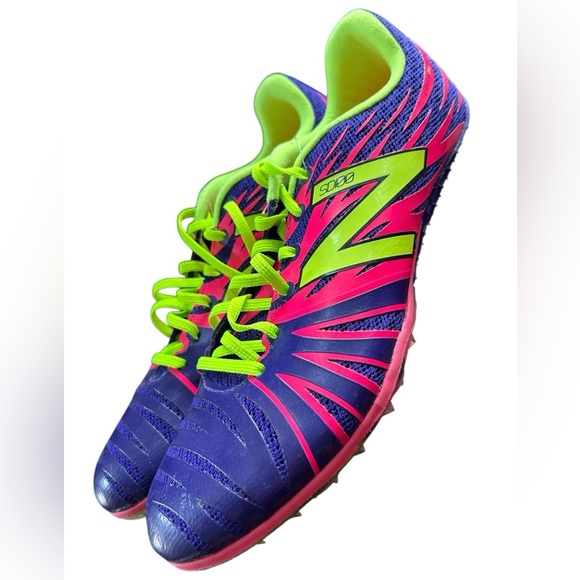 NWOT New Balance Spiked Track Running Shoes - Purple, Pink and Neon Green Size 9 - Picture 1 of 7